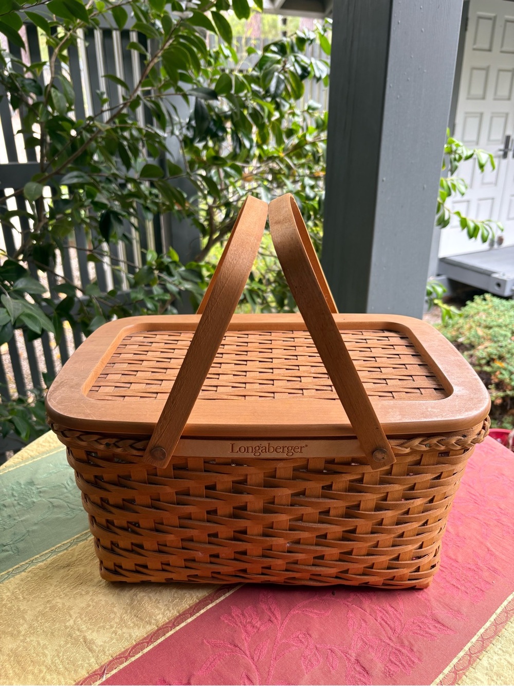 Longaberger Light Brown Woven Carrier Basket with Dual Handles